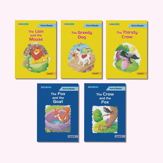 Aesop’s Fables Story Books Combo for Kids | The Lion and the Mouse, The Greedy Dog, The Thirsty Crow, The Fox and the Goat & The Crow and the Fox | Moral Stories Collection for Children | Illustrated Reading Books