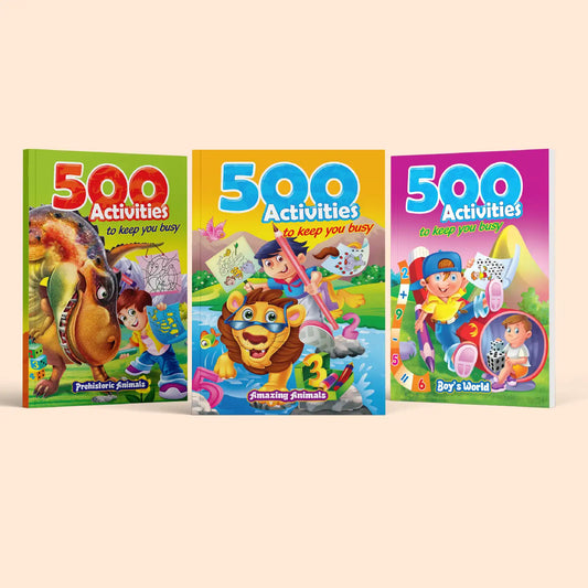 500 Activities to Keep You Busy combo of Amazing Animals, Boy's World, Prehistoric Animals - Nageen Prakashan