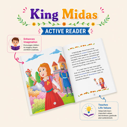 Active Reader Level I, II & VI Moral Story Books Combo for Kids | The Greedy Dog, The Golden Eggs, King Midas, The Ant and the Grasshopper | Illustrated Fables Collection for Children