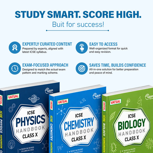 Vatsal ICSE Handbooks Physics, Chemistry and Biology Class 10th For Board Exam 2026-2027 (Set of 3 Combos Handbook PCB) - Nageen Prakashan