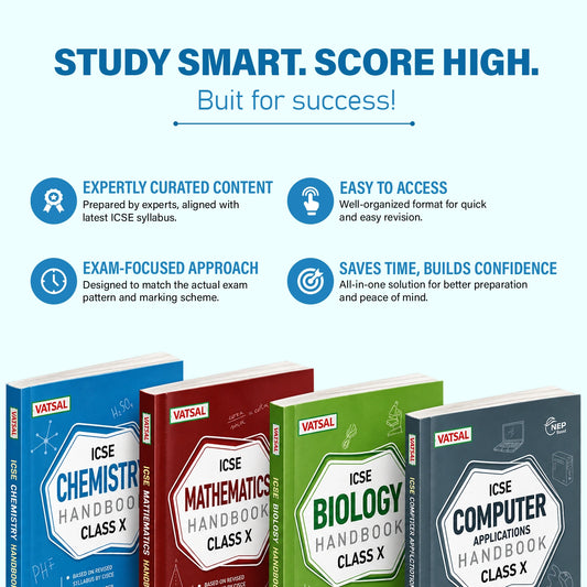 Vatsal ICSE Handbooks Chemistry, Mathematics, Biology & Computer Application Class 10th For Board Exam 2026-2027  (Set of 4 Combos) - Nageen Prakashan