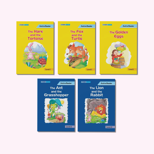 Aesop’s Fables Moral Story Books Combo for Kids | The Hare and the Tortoise, The Fox and the Turtle, The Golden Eggs, The Ant and the Grasshopper & The Lion and the Rabbit | Illustrated Story Collection for Children