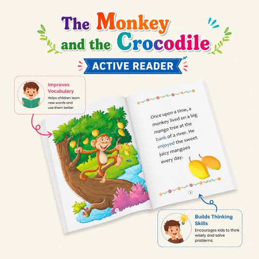 Active Reader Level II Moral Story Books Combo for Kids | The Monkey and the Crocodile, The Ant and the Dove, The Fox and the Goat, The Crow and the Fox | Illustrated Fables Collection for Children