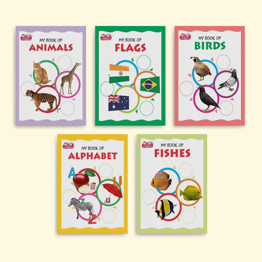 Picture Activity Book Combo for Kids - Set of 5 Books - Animals, Flags, Birds, Fishes, Alphabet - Nageen Prakashan