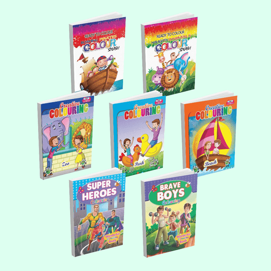 Coloring and Drawing Books Combo for Boys 5 to 8 Years | Set of 7 Books - Creative Colouring -Park, Zoo, Beach, Wonderful Colouring- Super Hero, Brave Boys, Ready To Colour- Roaming Pirates, Naughty Animal - Nageen Prakashan