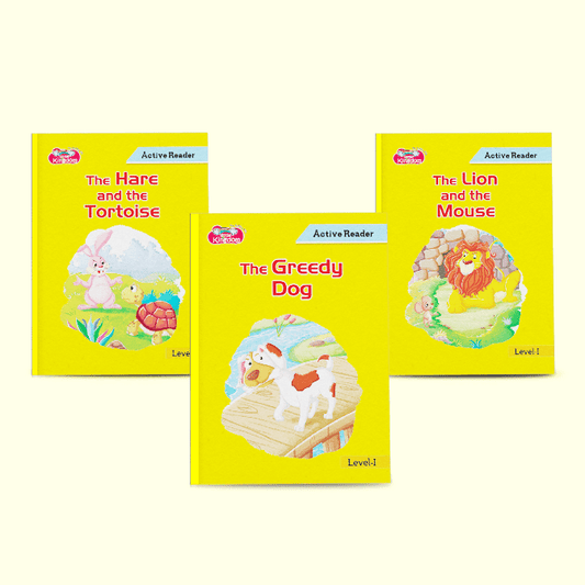 Active Reader Story Book 3 Combos The Greedy Dog, The Lion and the Mouse, The Hare and the Tortoise for Kids 4-6 Years - Nageen Prakashan