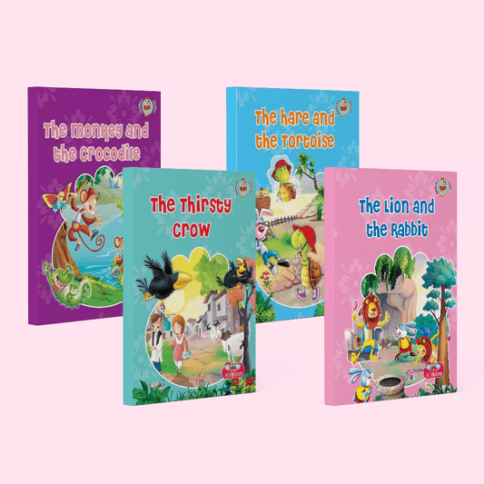 Bedtime Story Book Combos The Hare and the Tortoise, The Lion and the Rabbit, The Monkey and the Crocodile, The Thirsty Crow for Kids Ages 4-11 Years- Nageen Prakashan