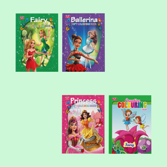 Coloring Books Combo for Girls 5 to 8 Years | Set of 4 Books | Ideal Gift for Girls | Includes Ballerina, Fairy, Princess, Pretty Fairy - Nageen Prakashan