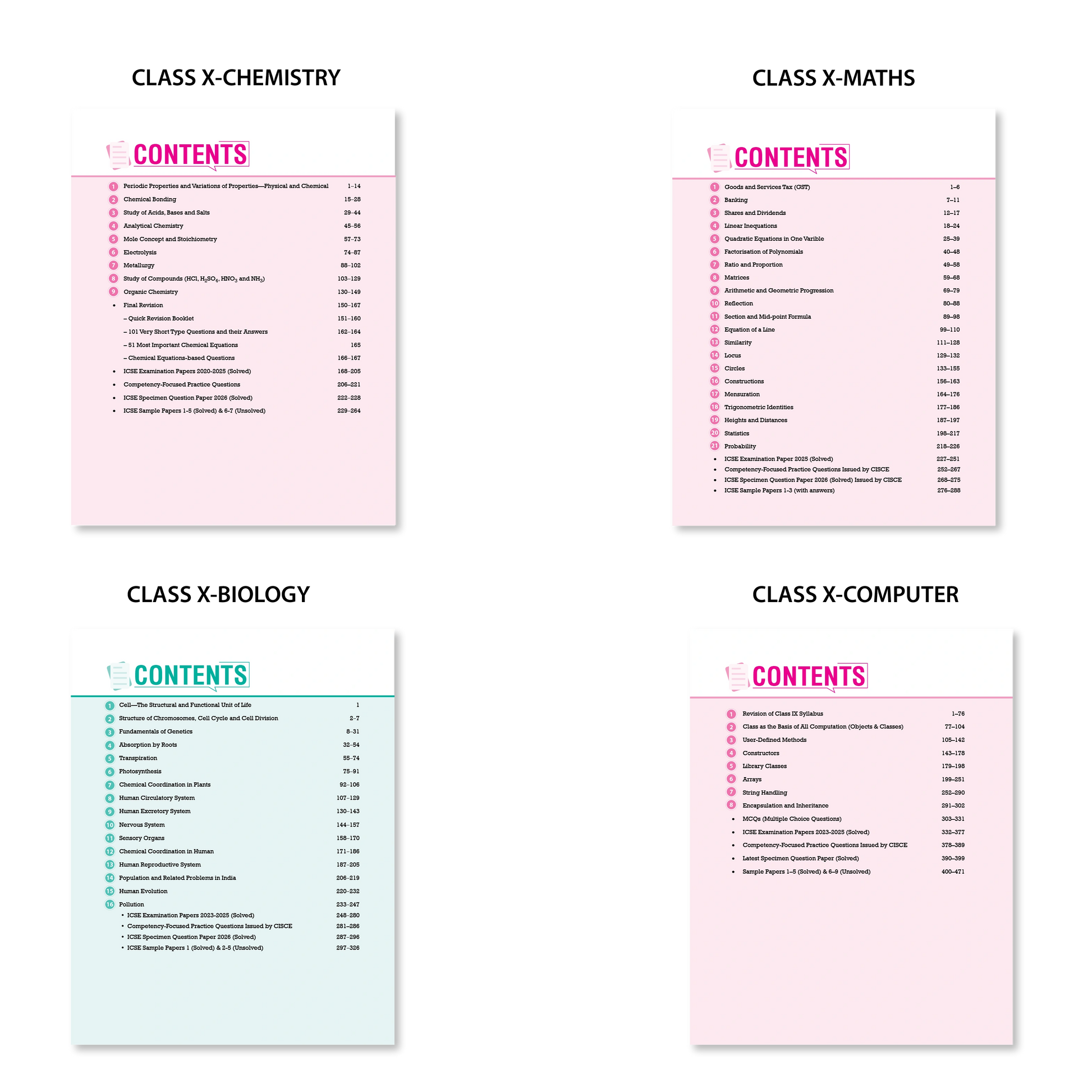 Vatsal ICSE Handbooks Chemistry, Mathematics, Biology & Computer Application Class 10th For Board Exam 2026 (Set of 4 Combos) - Nageen Prakashan