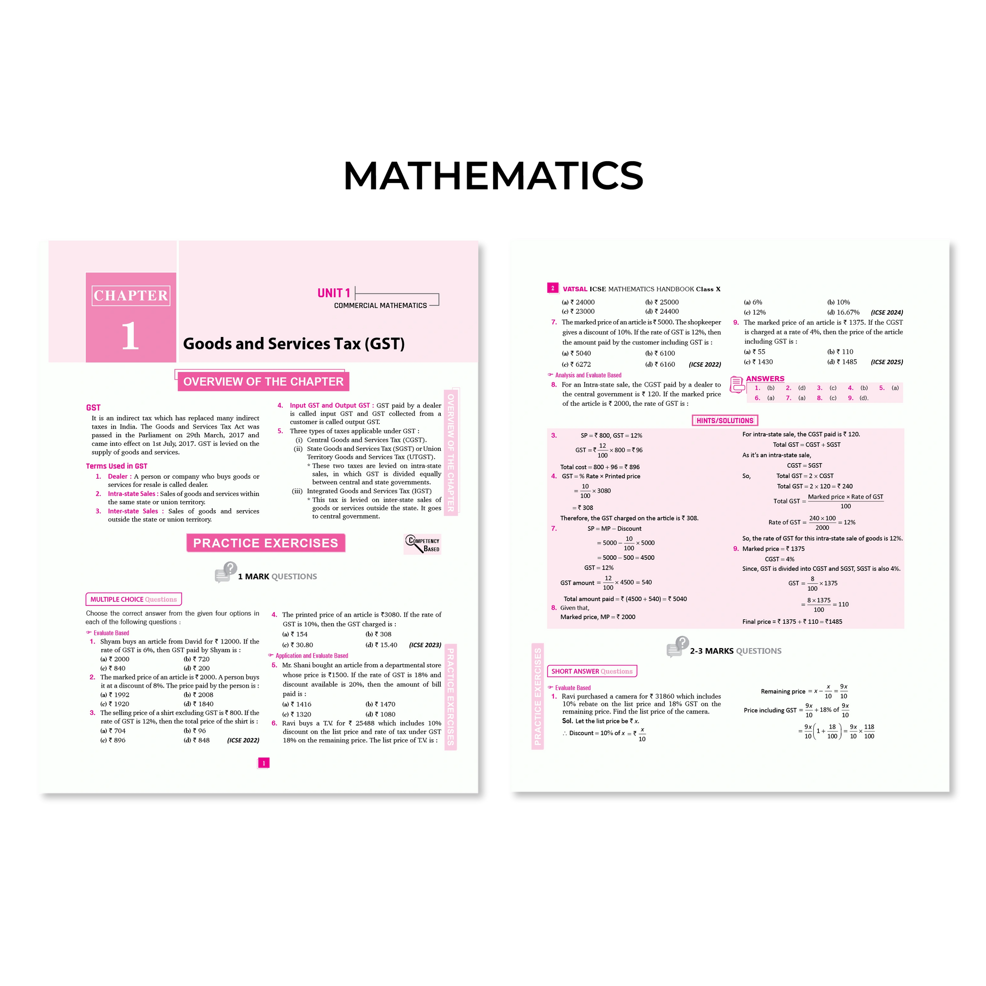 Vatsal ICSE Handbooks Chemistry, Mathematics, Biology & Computer Application Class 10th For Board Exam 2026 (Set of 4 Combos) - Nageen Prakashan